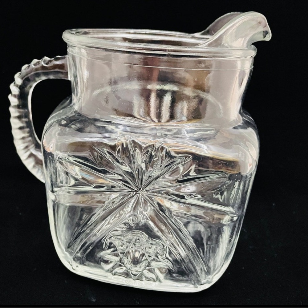 Vintage Square Federal Depression Glass Clear Pitcher Starburst Design Cottage